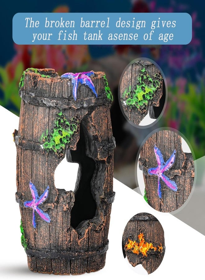 GOFYLIN Star-Fish Broken Barrel Betta Fish Tank Decorations, Fish Aquarium Decorations Broken Barrel x 1pc, Tank Accessories Ornaments Starfish x 2pcs(Yellow and Blue - Image 4
